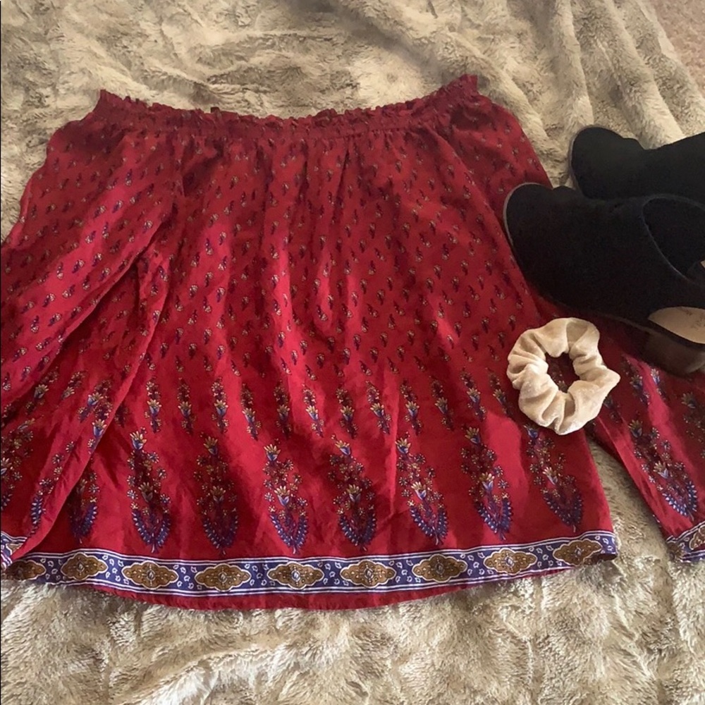 Red Off The Shoulder Long Sleeve Top